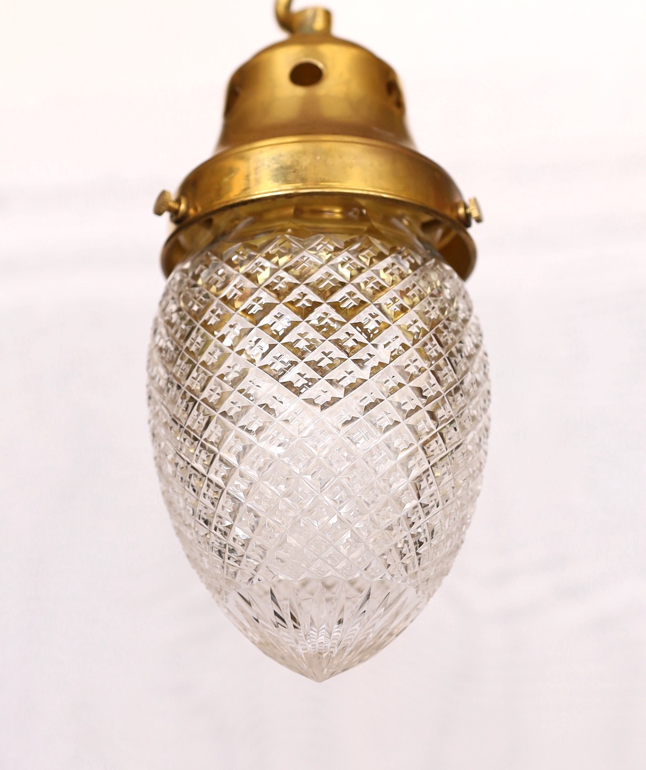 An Edwardian cut glass light pendant with brass mount, height 26cm